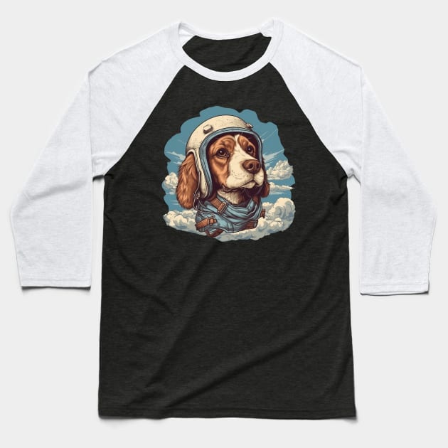 Aviator dog Baseball T-Shirt by GreenMary Design